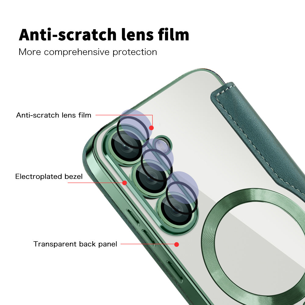 Custodia MagSafe per Samsung Galaxy S25 S931, Techsuit, SmartMag Book, Verde