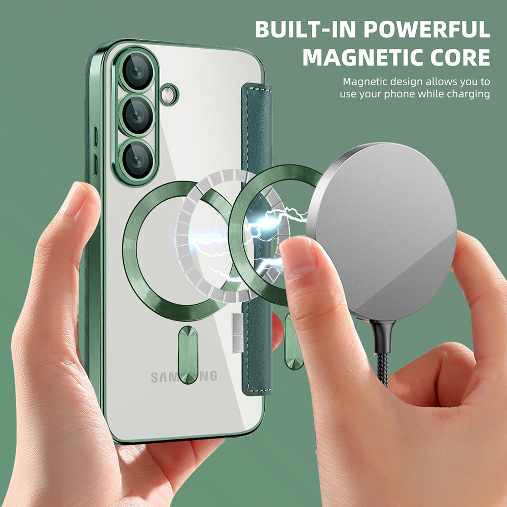 Custodia MagSafe per Samsung Galaxy S25 S931, Techsuit, SmartMag Book, Verde