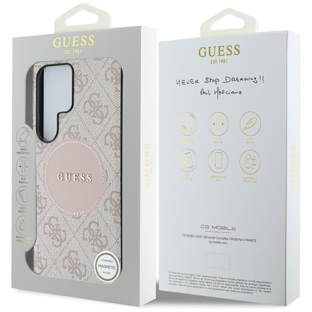 Custodia MagSafe per Samsung Galaxy S25 Ultra S938, Guess, 4G Circle Classic Logo, Rosa