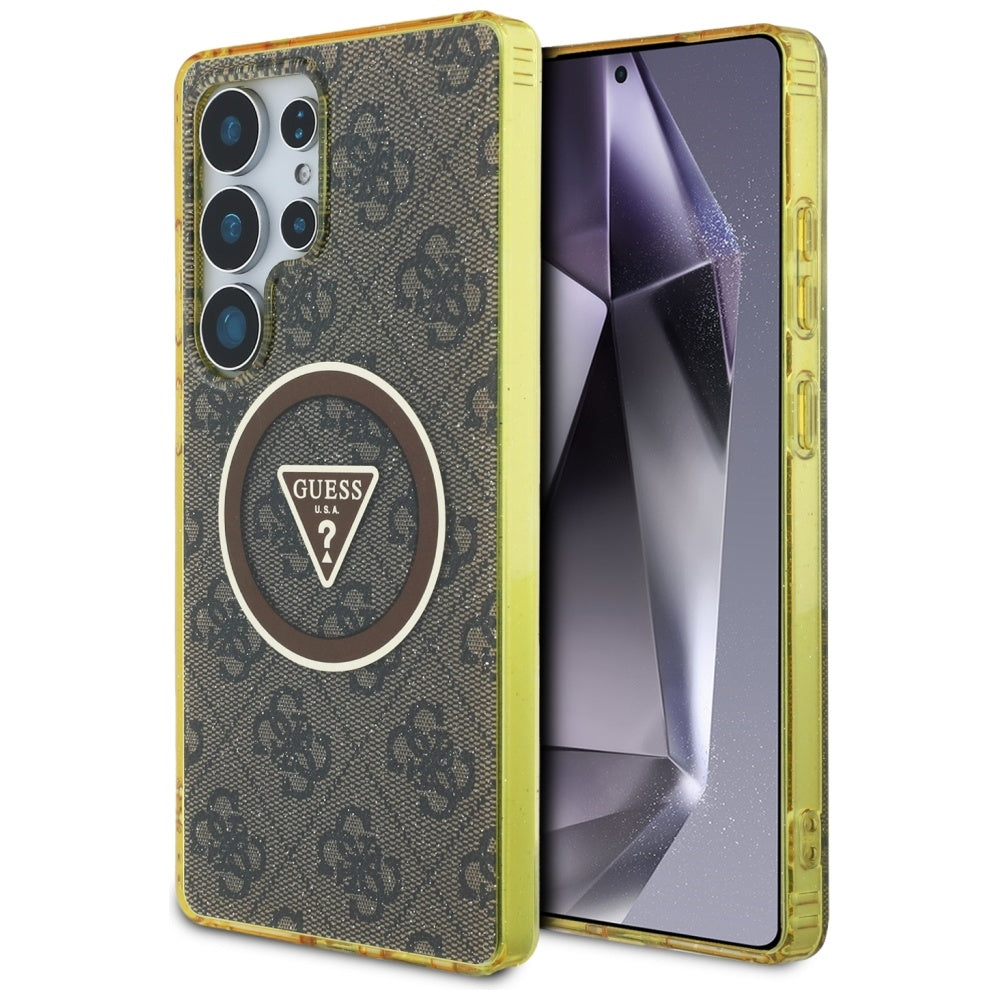 Custodia MagSafe per Samsung Galaxy S25 Ultra S938, Guess, IML Glitter 4G Circle Triangle, Marrone