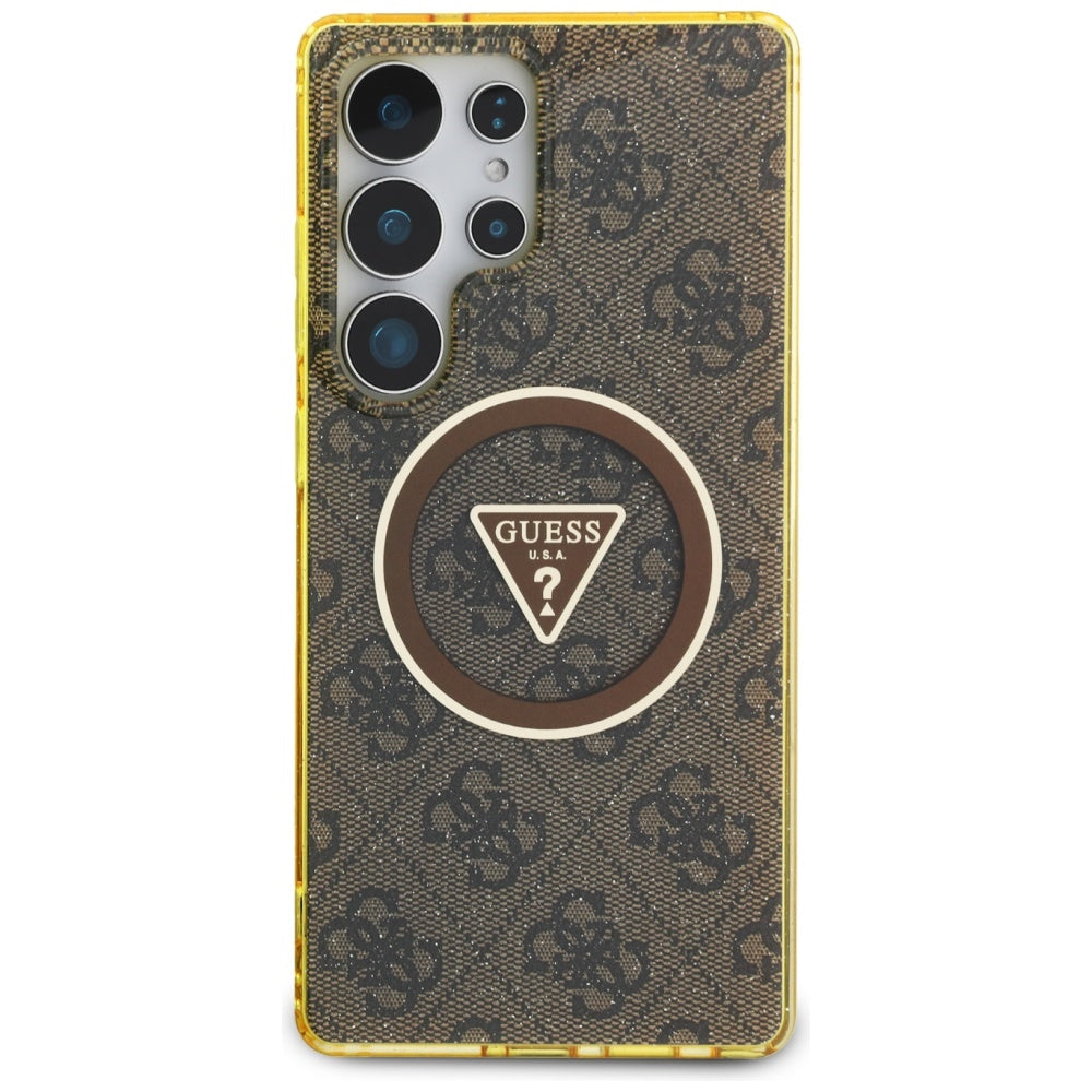 Custodia MagSafe per Samsung Galaxy S25 Ultra S938, Guess, IML Glitter 4G Circle Triangle, Marrone