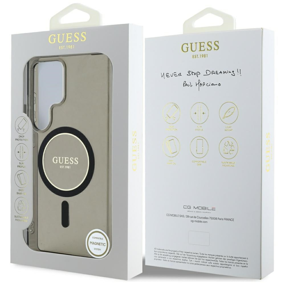 MagSafe Case for Samsung Galaxy S25 Ultra S938, Guess, IML Glitter Circle, Black