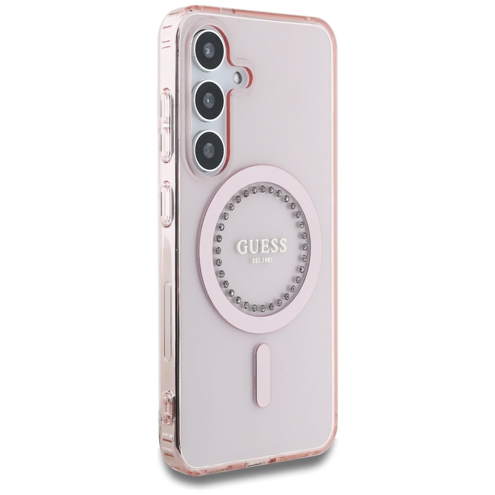 Custodia MagSafe per Samsung Galaxy S25 S931, Guess, IML Rhinestone, Rosa