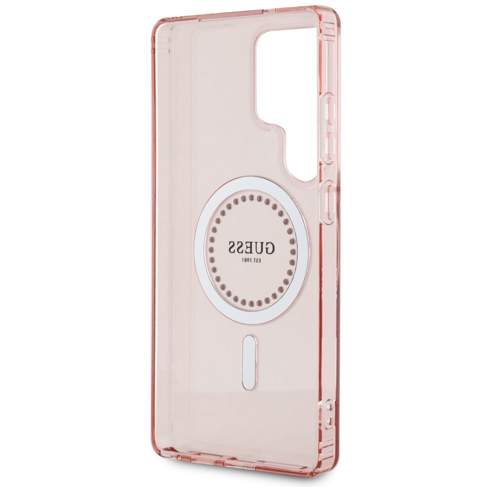 Custodia MagSafe per Samsung Galaxy S25 Ultra S938, Guess, IML Rhinestone, Rosa