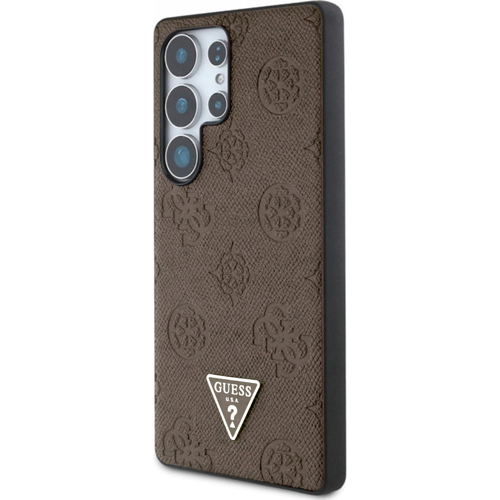 Custodia MagSafe per Samsung Galaxy S25 Ultra S938, Guess, Peony Grained Hot Stamp Triangle, Marrone