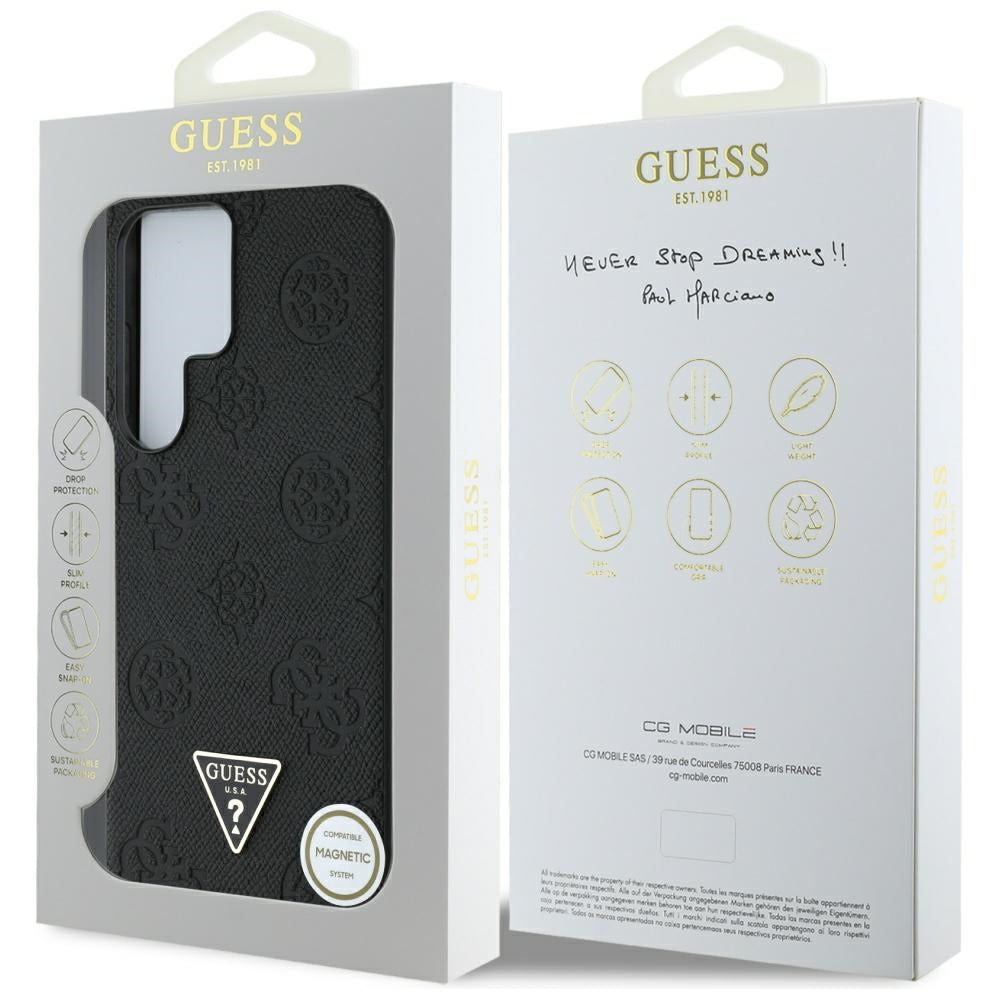 Custodia MagSafe per Samsung Galaxy S25 Ultra S938, Guess, Peony Grained Hot Stamp Triangle, Nera