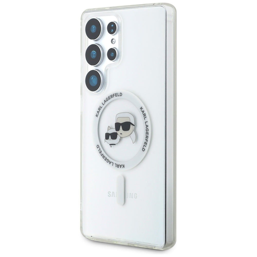 Custodia MagSafe per Samsung Galaxy S25 Ultra S938, Karl Lagerfeld, IML Metal Karl & Choupette's Heads, Bianca.
