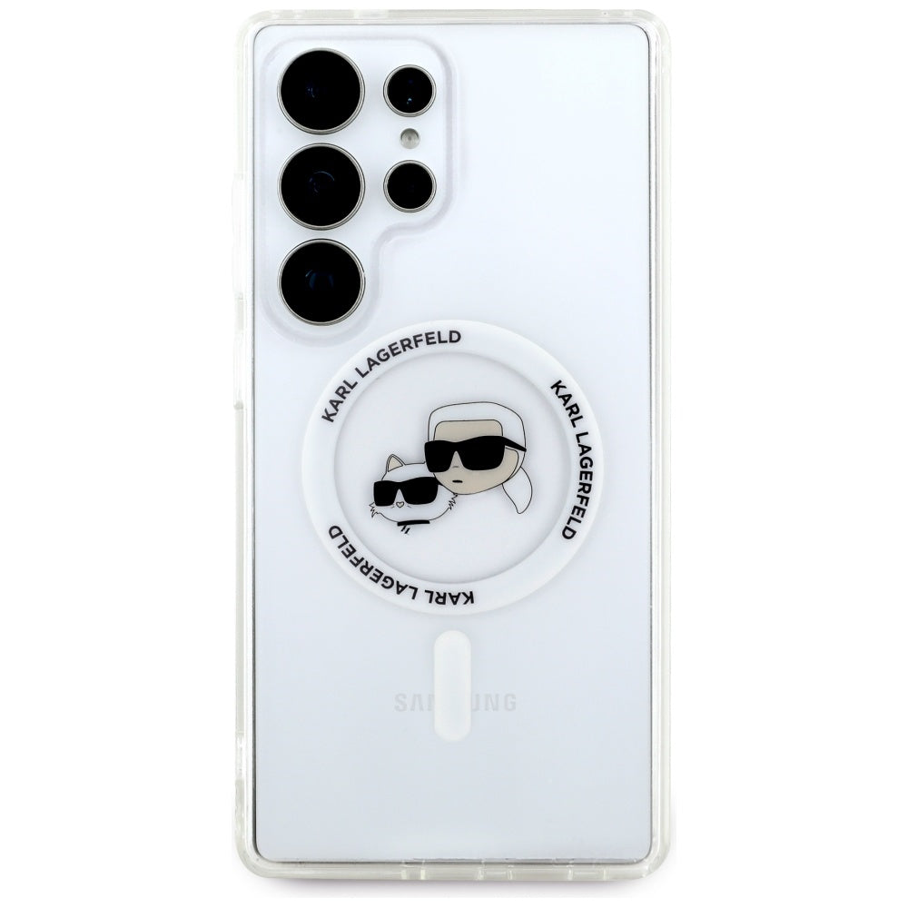Custodia MagSafe per Samsung Galaxy S25 Ultra S938, Karl Lagerfeld, IML Metal Karl & Choupette's Heads, Bianca.