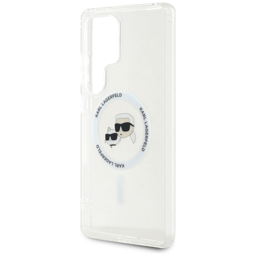 Custodia MagSafe per Samsung Galaxy S25 Ultra S938, Karl Lagerfeld, IML Metal Karl & Choupette's Heads, Bianca.