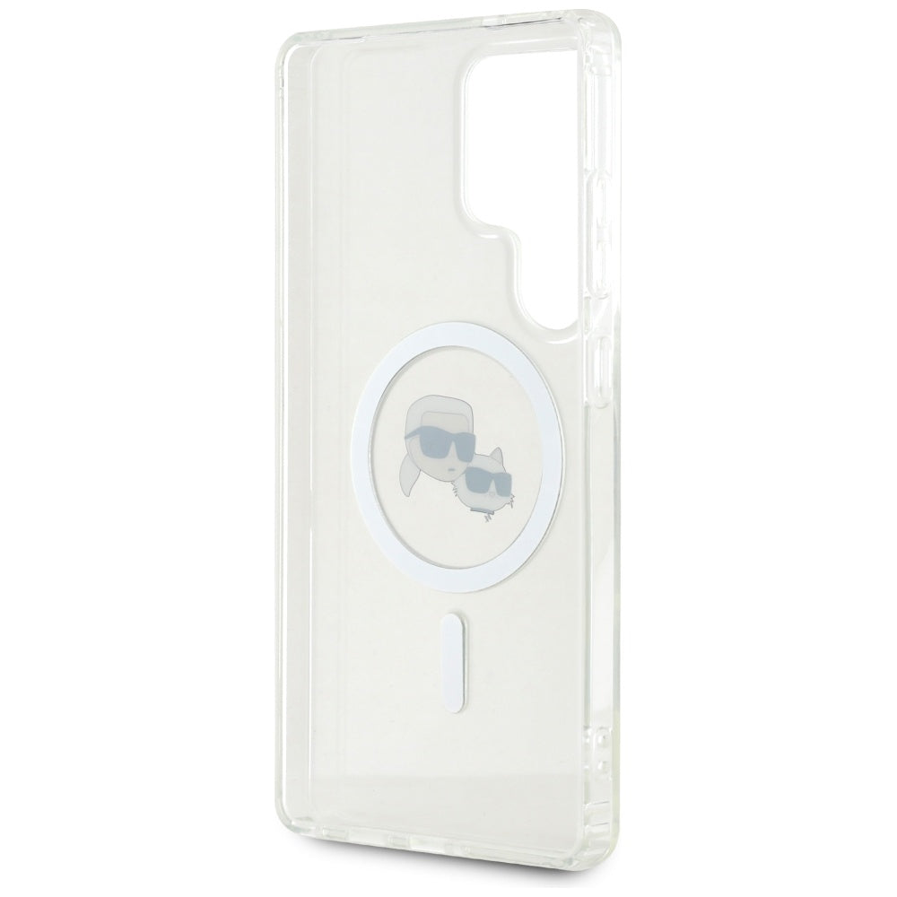 Custodia MagSafe per Samsung Galaxy S25 Ultra S938, Karl Lagerfeld, IML Metal Karl & Choupette's Heads, Bianca.