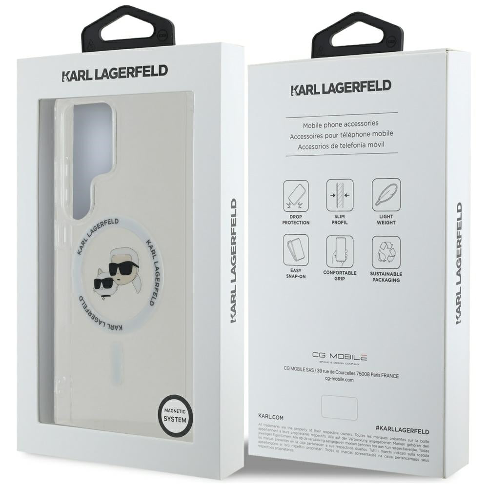 Custodia MagSafe per Samsung Galaxy S25 Ultra S938, Karl Lagerfeld, IML Metal Karl & Choupette's Heads, Bianca.