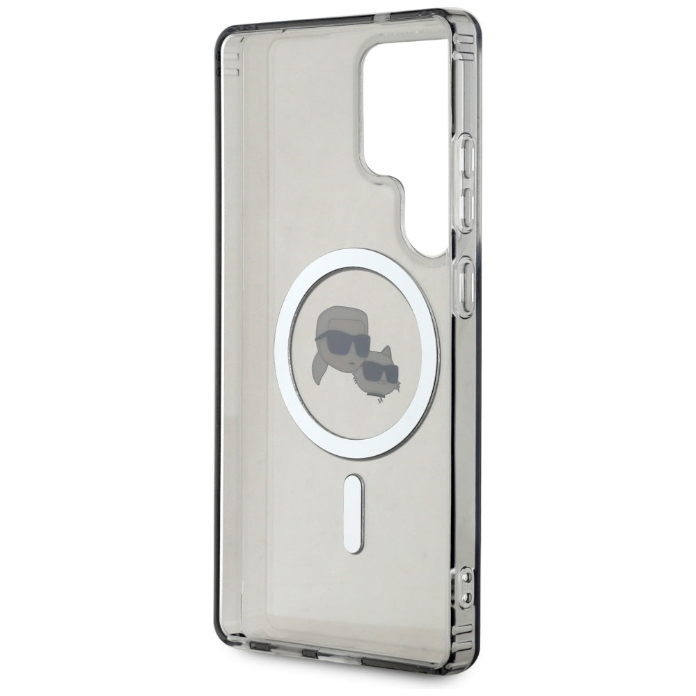 Custodia MagSafe per Samsung Galaxy S25 Ultra S938, Karl Lagerfeld, IML Metal Karl & Choupette's Heads, Nera