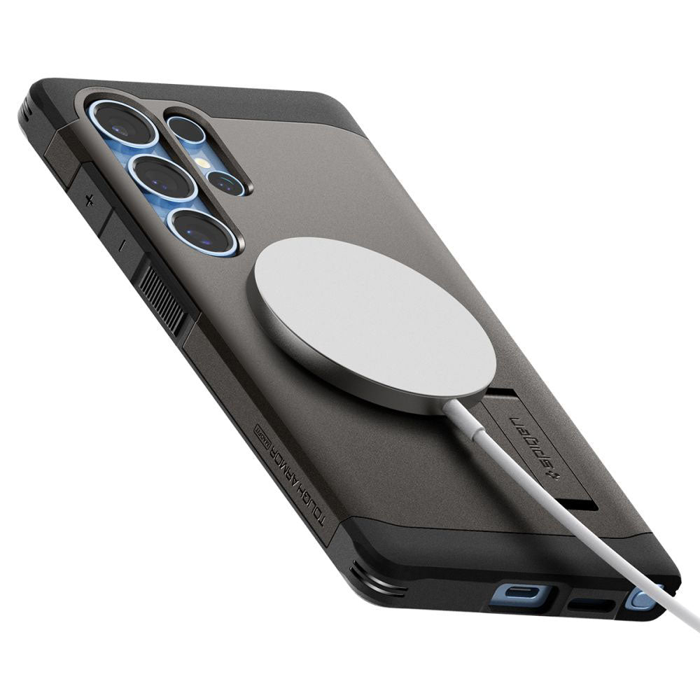 Custodia MagSafe per Samsung Galaxy S25 Ultra S938, Spigen, Tough Armor, Grigio ACS08965