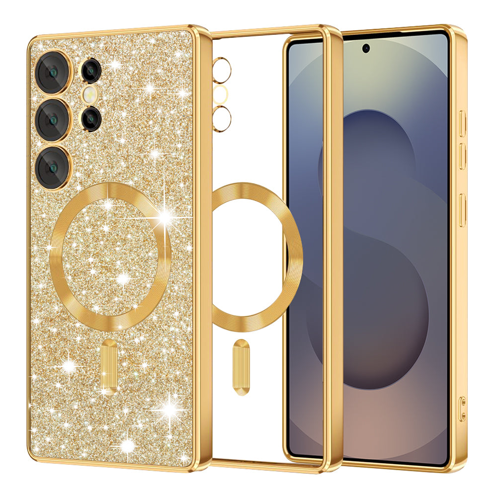 Custodia MagSafe per Samsung Galaxy S25 Ultra S938, Techsuit, Luxury Glitter, Dorata