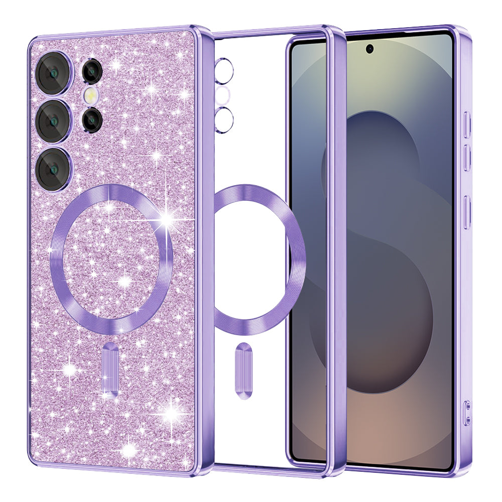 Custodia MagSafe per Samsung Galaxy S25 Ultra S938, Techsuit, Luxury Glitter, Viola Chiaro