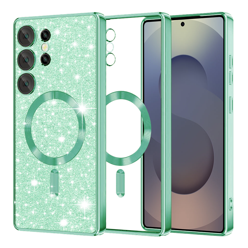 Custodia MagSafe per Samsung Galaxy S25 Ultra S938, Techsuit, Luxury Glitter, Verde Chiaro