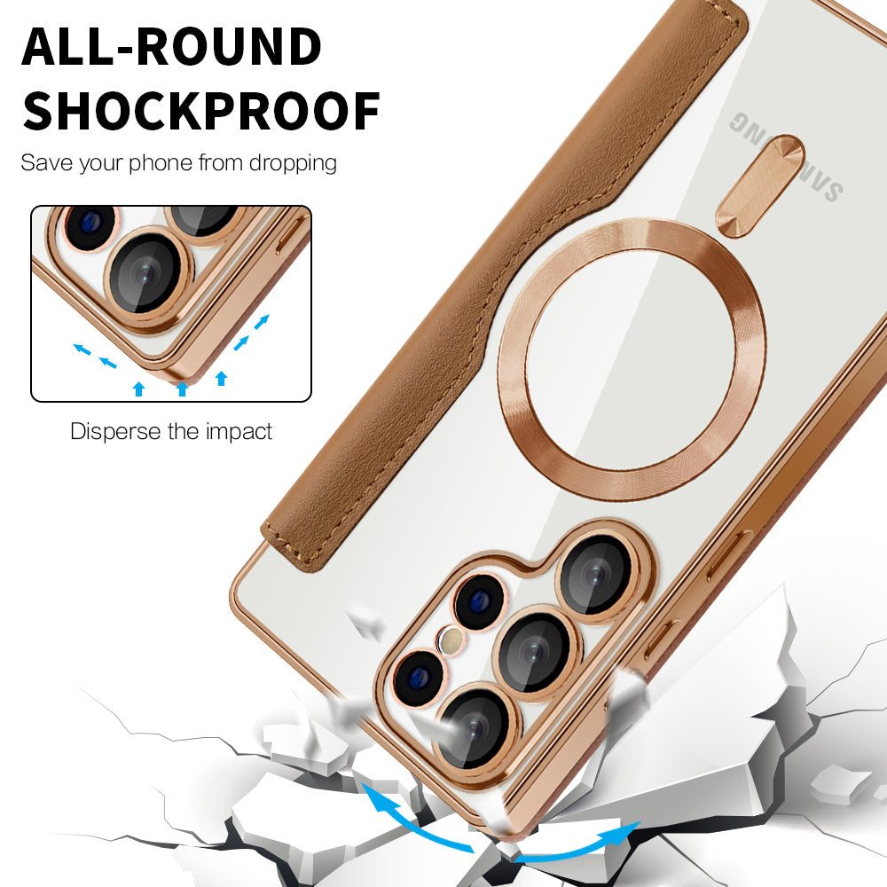 Custodia MagSafe per Samsung Galaxy S25 Ultra S938, Techsuit, SmartMag Book, Marrone