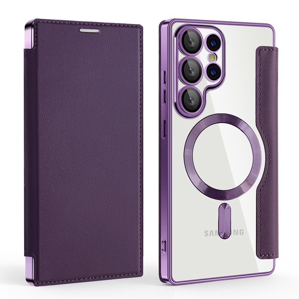 Custodia MagSafe per Samsung Galaxy S25 Ultra S938, Techsuit, SmartMag Book, Viola