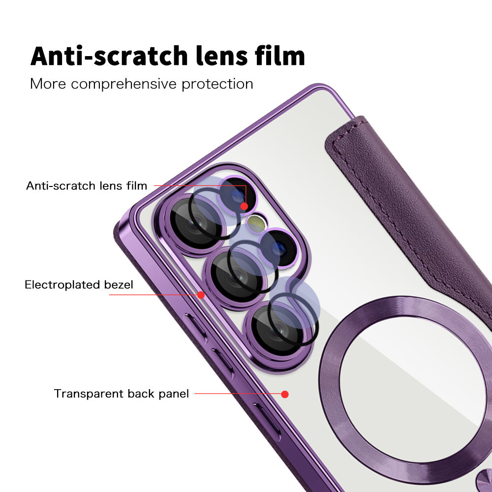Custodia MagSafe per Samsung Galaxy S25 Ultra S938, Techsuit, SmartMag Book, Viola