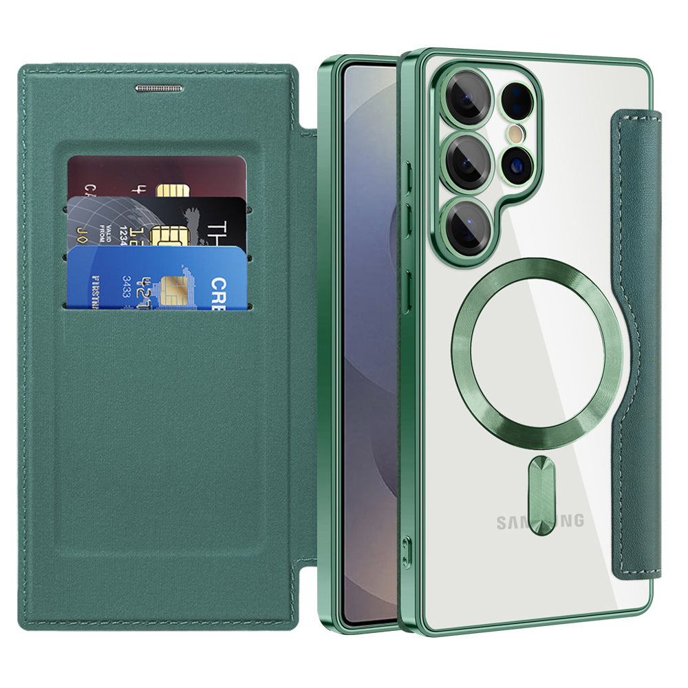 Custodia MagSafe per Samsung Galaxy S25 Ultra S938, Techsuit, SmartMag Book, Verde
