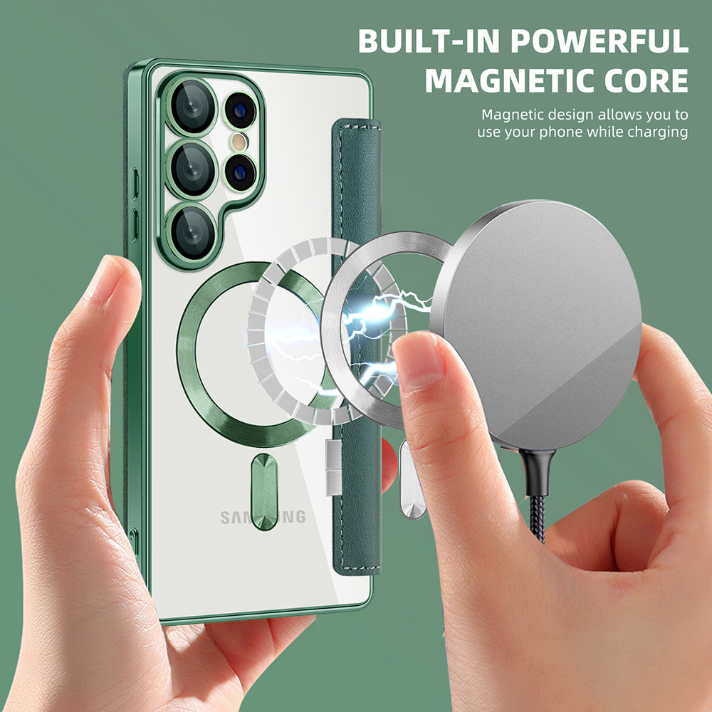 Custodia MagSafe per Samsung Galaxy S25 Ultra S938, Techsuit, SmartMag Book, Verde