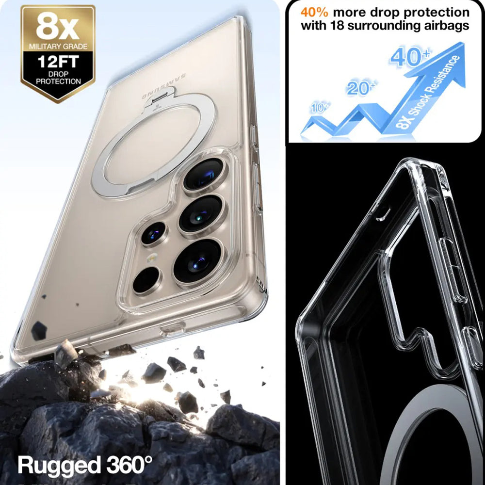 Custodia MagSafe per Samsung Galaxy S25 Ultra S938, Torras, Ostand Spin, Trasparente