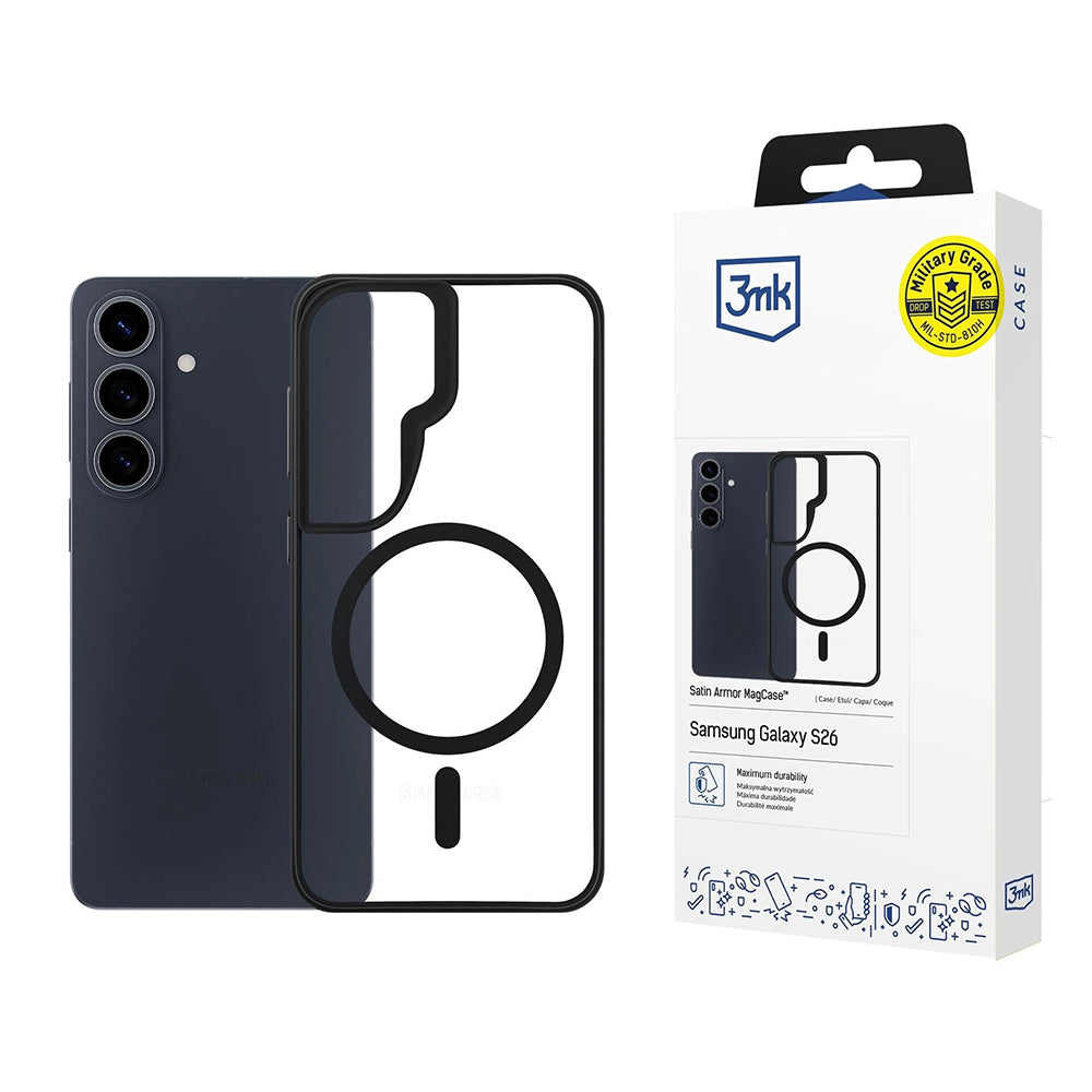 Custodia MagSafe per Samsung Galaxy S26 Plus, 3MK, Satin Armor, Trasparente