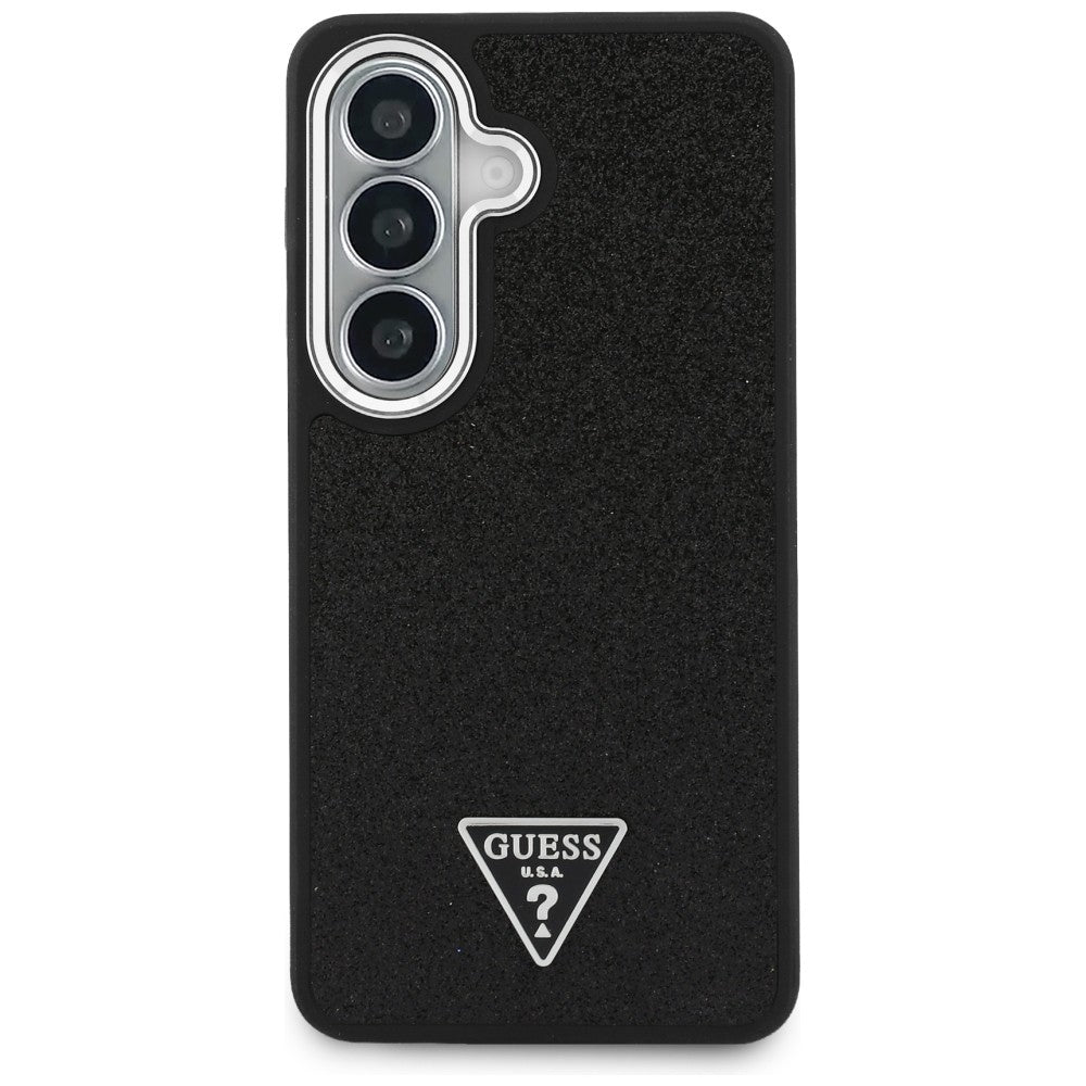 Custodia MagSafe per Samsung Galaxy S26 Plus S947, Guess, Logo Triangolo Glitter Fisso, Nera
