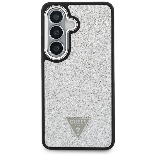 Custodia MagSafe per Samsung Galaxy S26 S942, Guess, Logo Triangolo Glitter Fisso, Argento