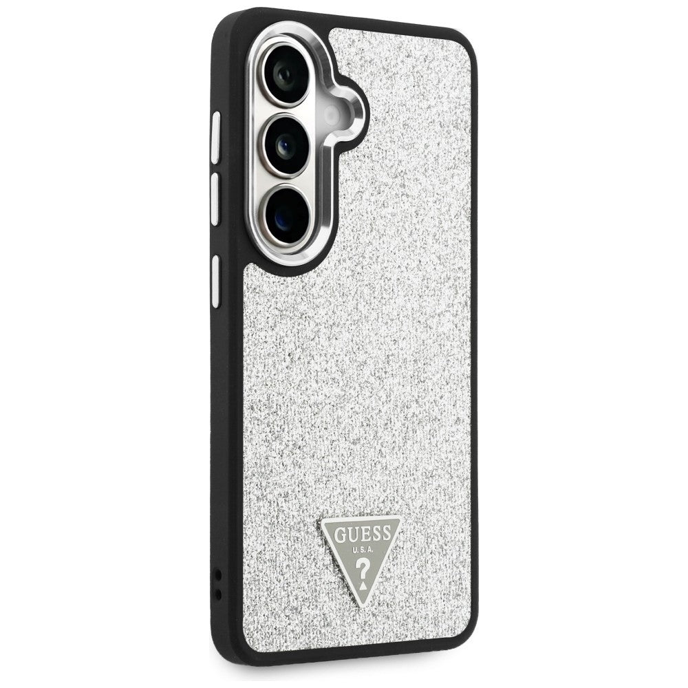Custodia MagSafe per Samsung Galaxy S26 S942, Guess, Logo Triangolo Glitter Fisso, Argento