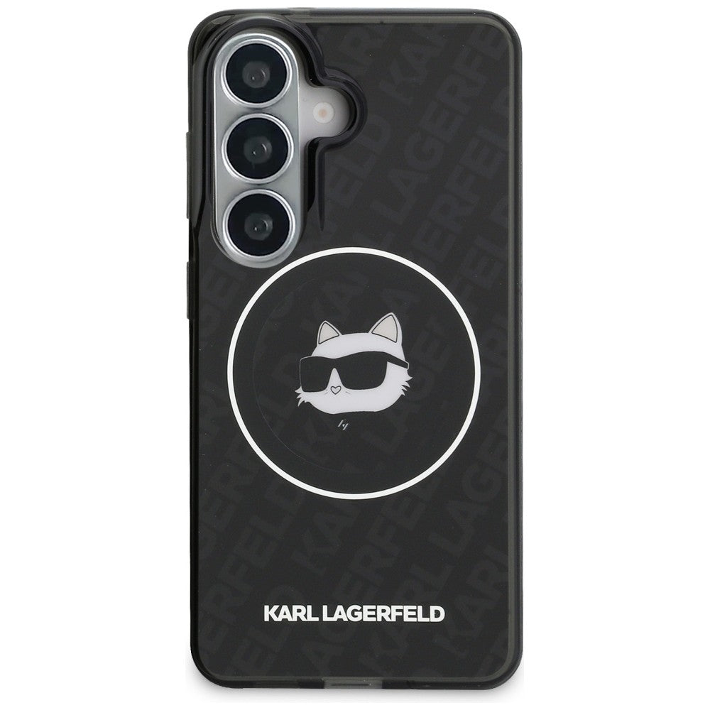 Custodia MagSafe per Samsung Galaxy S26 S942, Karl Lagerfeld, IML Choupette Head on KL Repeated Logo, Nera