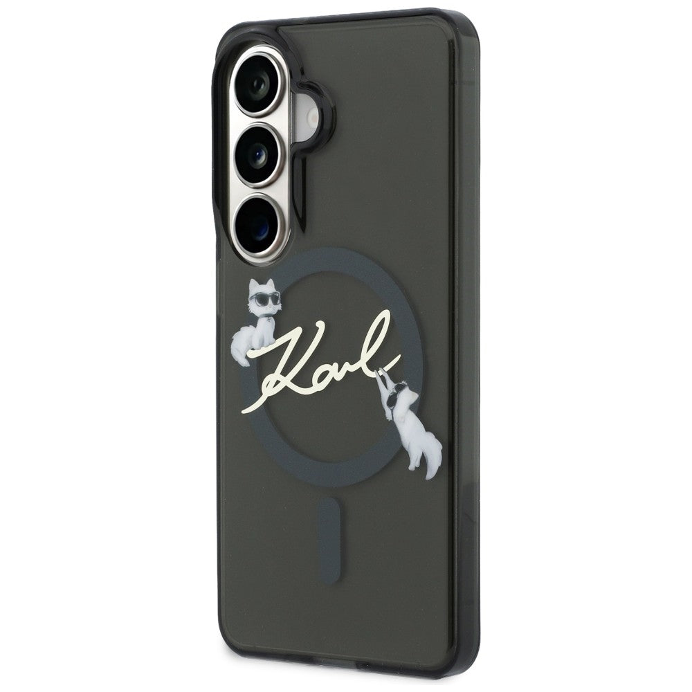 Custodia MagSafe per Samsung Galaxy S26 S942, Karl Lagerfeld, IML Choupette Karl Script Logo, Nera
