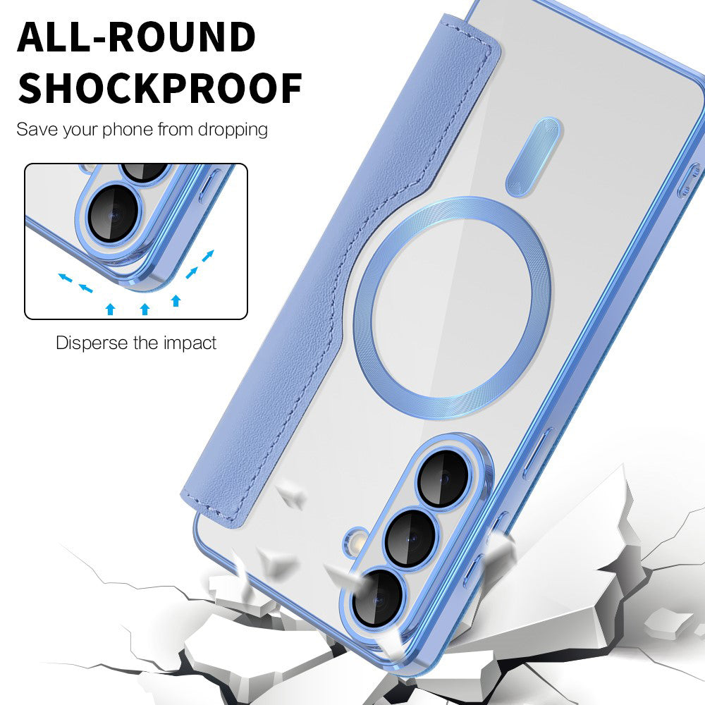 Custodia MagSafe per Samsung Galaxy S26 S942, Techsuit, SmartMag Book, Blu