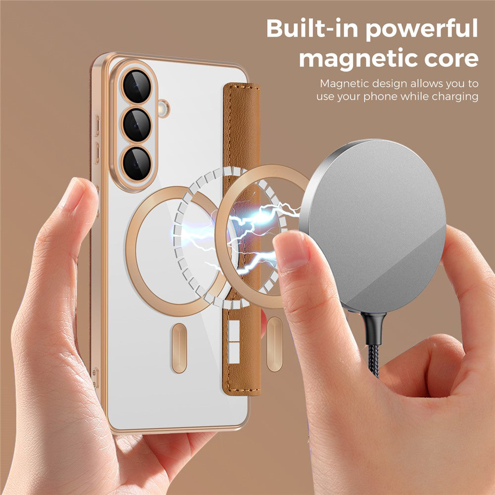 Custodia MagSafe per Samsung Galaxy S26, Techsuit, SmartMag Book, Marrone