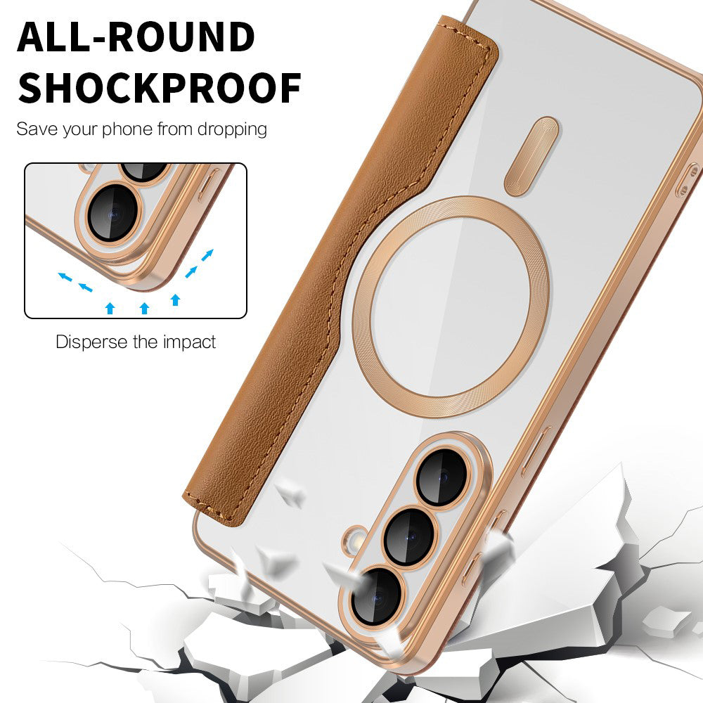 Custodia MagSafe per Samsung Galaxy S26, Techsuit, SmartMag Book, Marrone