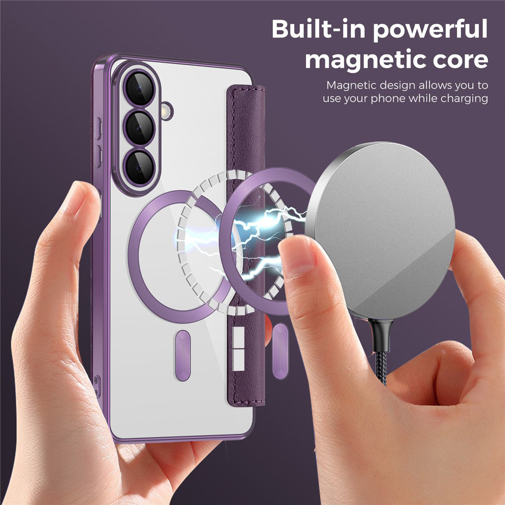 Custodia MagSafe per Samsung Galaxy S26 S942, Techsuit, SmartMag Book, Viola