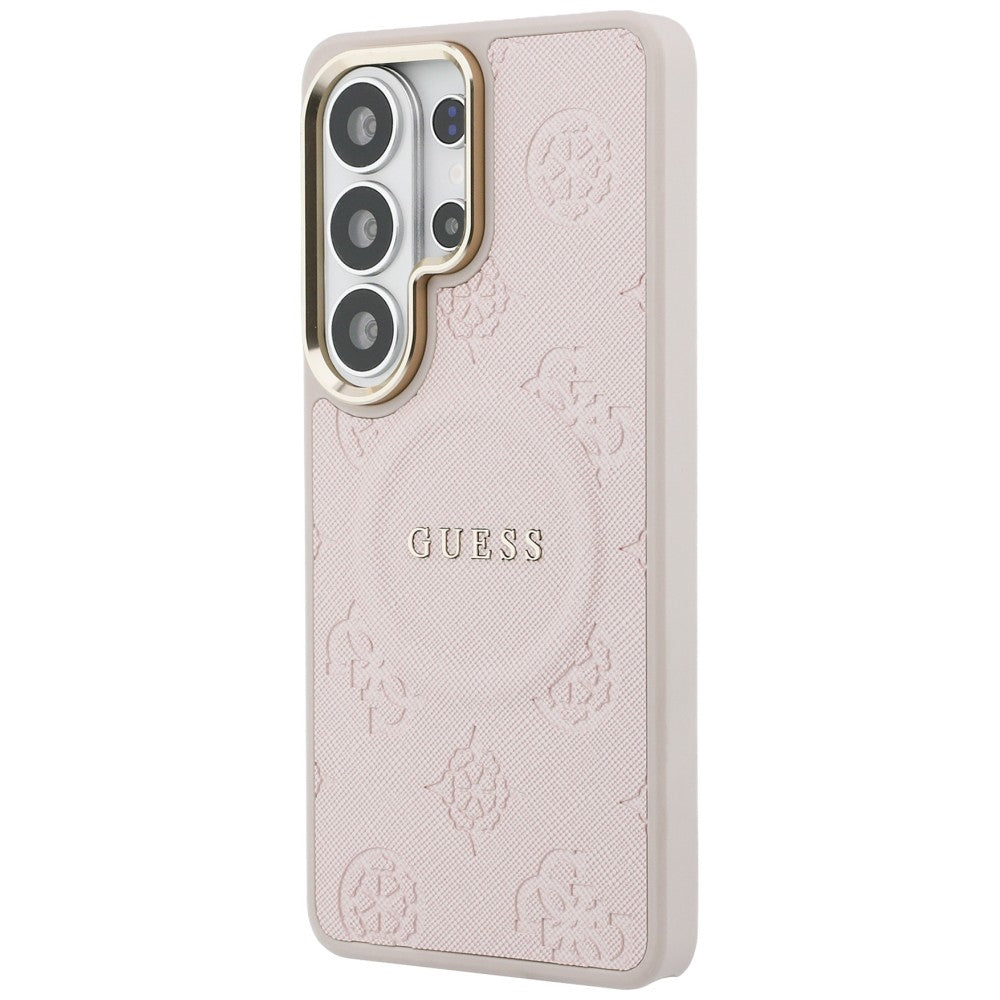 Custodia MagSafe per Samsung Galaxy S26 Ultra S948, Guess, Anello in rilievo Saffiano Peony, Rosa