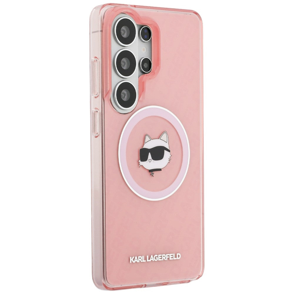 Custodia MagSafe per Samsung Galaxy S26 Ultra S948, Karl Lagerfeld, IML Choupette Head on KL Repeated Logo, Rosa