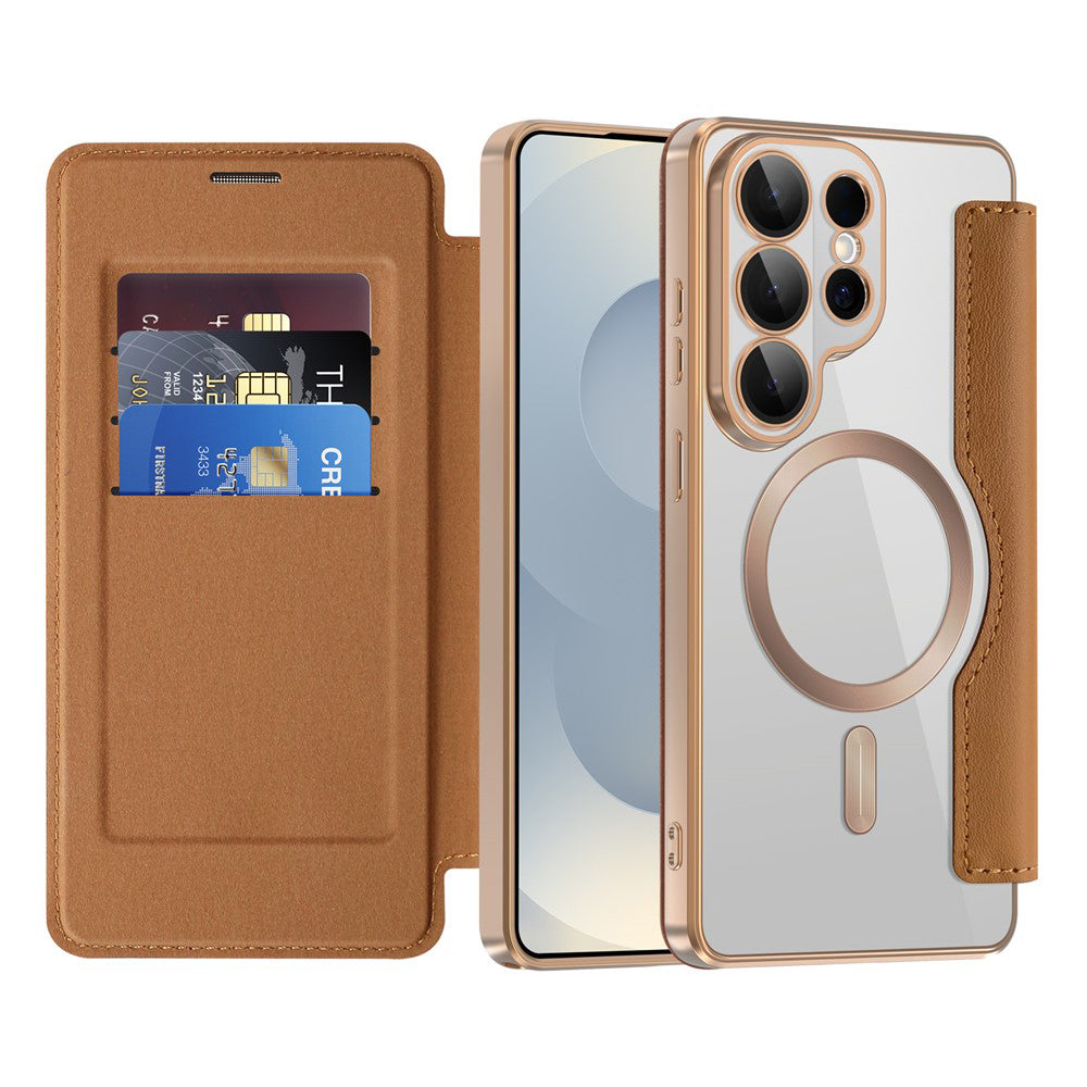 Custodia MagSafe per Samsung Galaxy S26 Ultra S948, Techsuit, SmartMag Book, Marrone