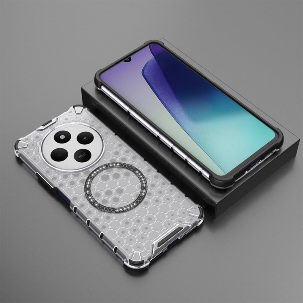 Custodia MagSafe per Xiaomi Poco C75 / Redmi 14C, Techsuit, HoneyComb Shield, Bianca