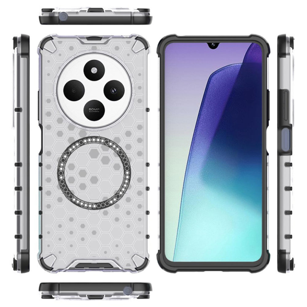 Custodia MagSafe per Xiaomi Poco C75 / Redmi 14C, Techsuit, HoneyComb Shield, Bianca