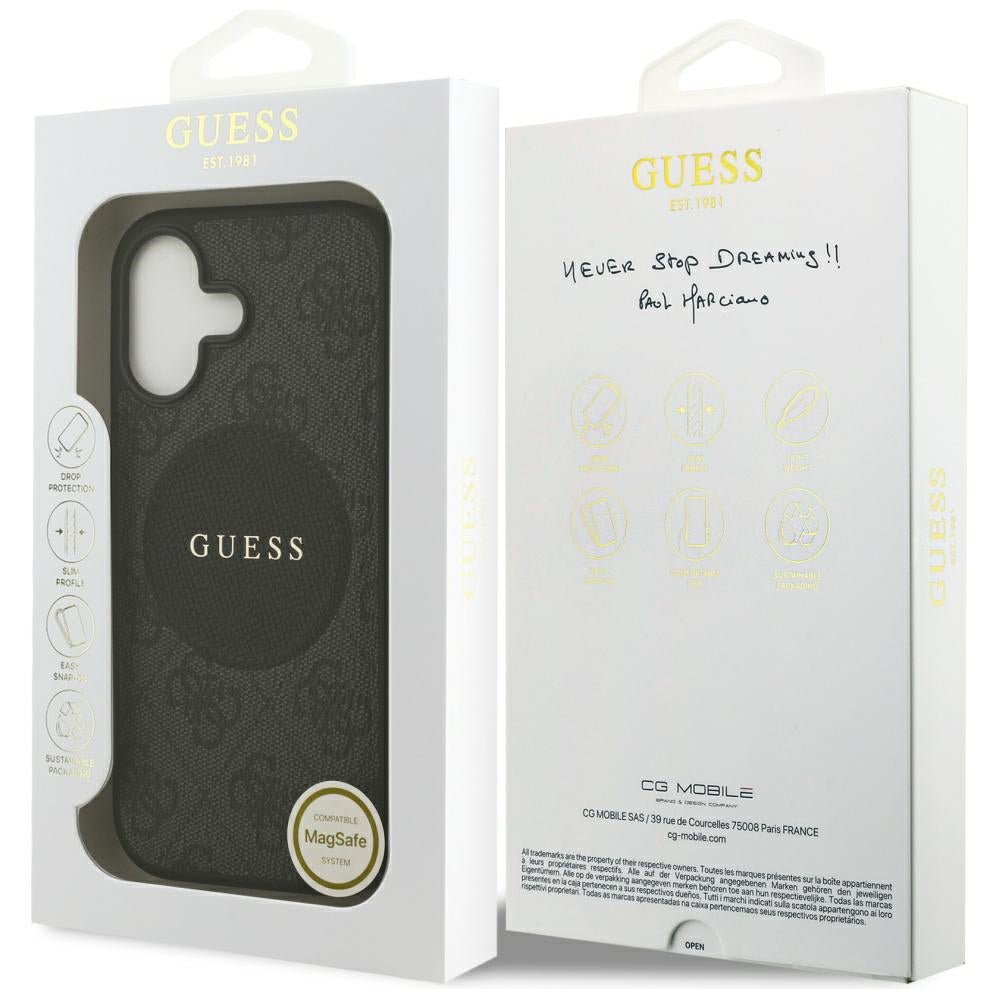Custodia MagSafe per Apple iPhone 17, Guess, 4G Circle Classic Logo, Nera