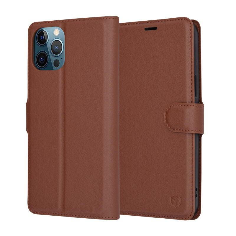 Custodia per Apple iPhone 12 Pro Max, Techsuit, Leather Folio, Marrone