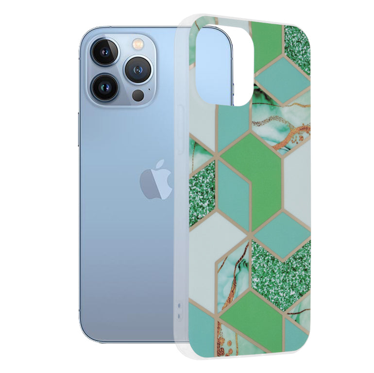 Custodia per Apple iPhone 13 Pro Max, Techsuit, Marble, Verde