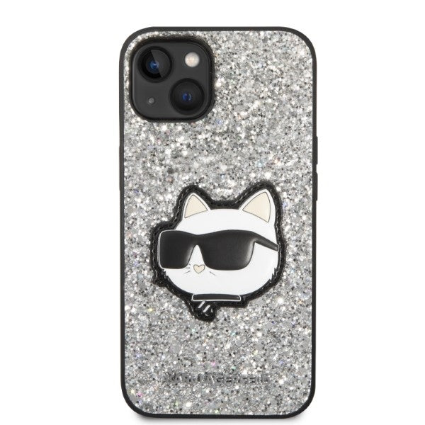 Custodia per Apple iPhone 14, Karl Lagerfeld, Glitter Choupette Patch, Argento