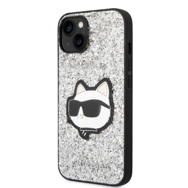 Custodia per Apple iPhone 14, Karl Lagerfeld, Glitter Choupette Patch, Argento