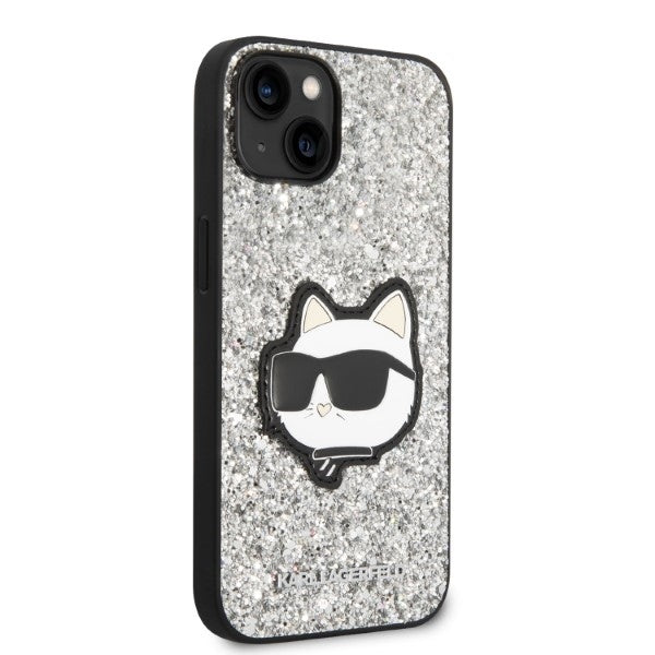 Custodia per Apple iPhone 14, Karl Lagerfeld, Glitter Choupette Patch, Argento