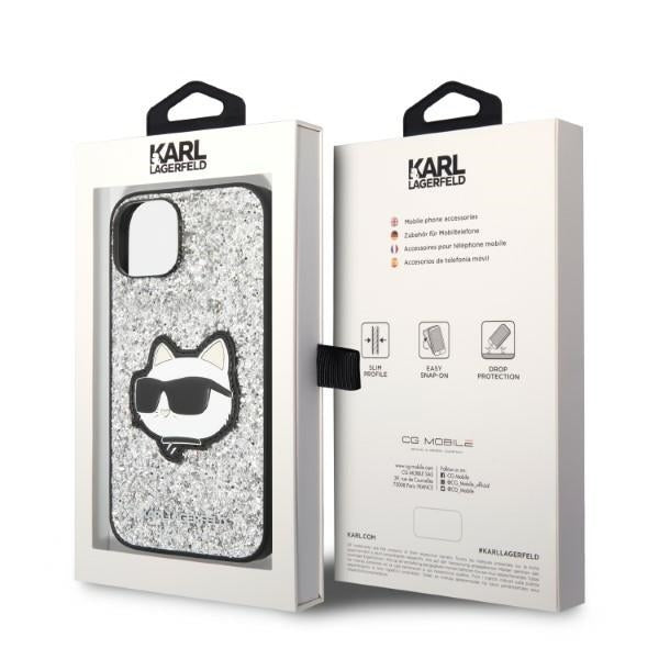 Custodia per Apple iPhone 14, Karl Lagerfeld, Glitter Choupette Patch, Argento