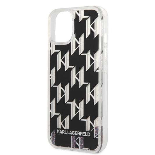 Custodia per Apple iPhone 14, Karl Lagerfeld, Liquid Glitter Monogram, Nera