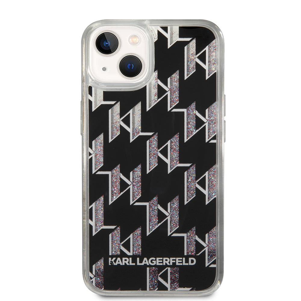 Custodia per Apple iPhone 14, Karl Lagerfeld, Liquid Glitter Monogram, Nera